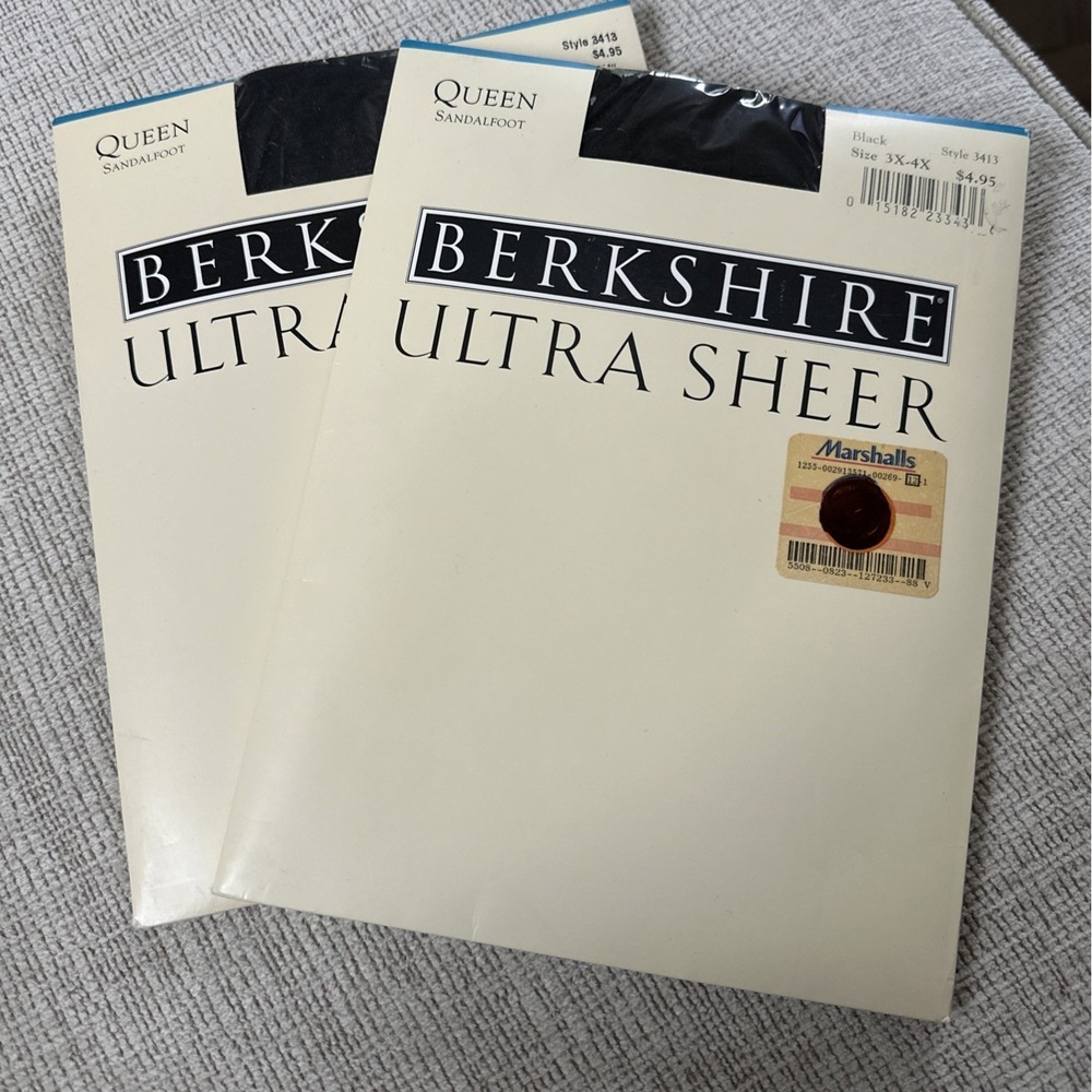2 Vtg Berkshire Ultra Sheer Woman's Panty Hose Sz 3X-4X Black Queen Sandalfoot